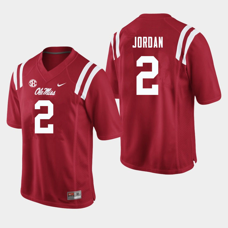 Ole Miss Rebels #2 Jalen Jordan College Football Jerseys Sale-Red